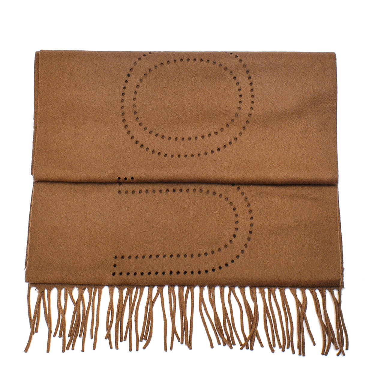 Louis Vuitton - Beige Cashmere Perforated Logo Fringed Scarf